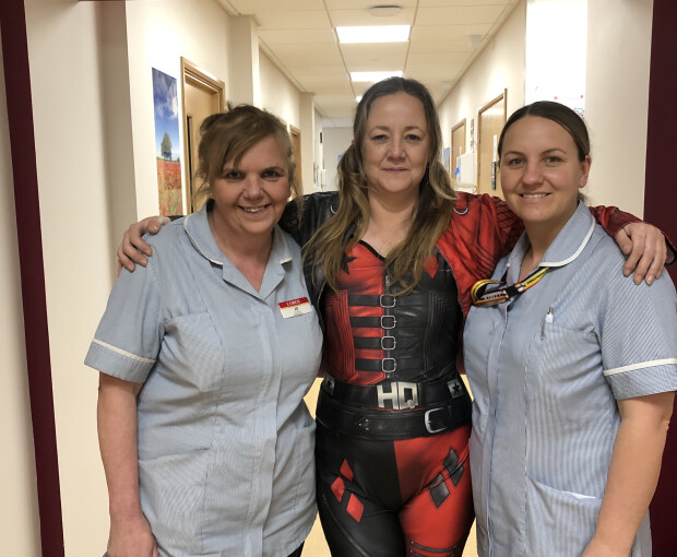 Photo of Celia with nurses Jo and Amy